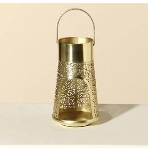 Lanterne à bougie en métal doré, décorative, ajourée, pour décoration intérieure, porte-bougie chauffe-plat suspendu - Product Image 1