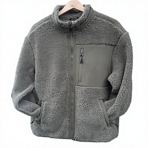 <b>Men's</b> <b>Fleece</b> Jacket Stand Collar Zipper Closure Windproof Casual Winter Thick <b>Sherpa</b> Lining Regular Fit Gray - Product Image 1
