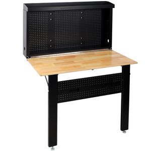 Banco de Trabajo Plegable Resistente para Montar en la Pared con Superficie de Madera de Caucho y Panel Perforado para Herramientas, Almacenamiento en la Pared que Ahorra Espacio - Product Image 4