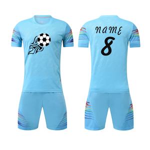 Maillots de football bleu ciel respirants à prix d'usine, vente en gros, uniformes d'entraînement pour adultes, kit d'équipe à séchage rapide, manches courtes - Product Image 6