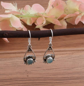Boucles d'oreilles pendantes en calcédoine aqua naturelle, argent sterling 925, pierre précieuse bleue, femmes, véritable luxe, mariage, vente en gros - Product Image 3
