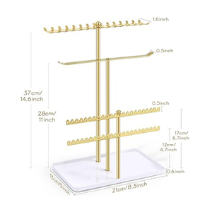 Necklace <b>Holder</b> Metal Jewelry Stand Necklace Organizer with 28 Hooks for Storage and Hanging Bracelets <b>Key</b> Chains Jewelry Stand - Product Image 3