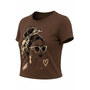 T-shirt court en tricot imprimé pour femme - Style minimaliste décontracté streetwear, mélange de coton léger, manches courtes, service OEM, mode estivale - Product Image 3