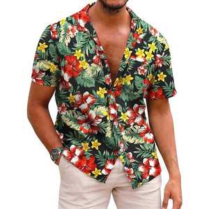 Chemise Hawaïenne Homme Manches Courtes Imprimé Feuilles Tropicales Noir Vert Tenue Hiver Vacances Respirante Écologique Anti-Boulochage - Product Image 3