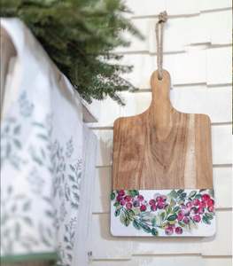 Tabla de cortar/para queso Boston International con asa - Bandeja de servir de madera y esmalte Cranberry Wreath - Product Image 1