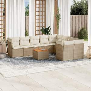 Ensemble de canapés de jardin beige en rotin PE, mobilier d'extérieur avec coussins en mousse haute densité, design contemporain, durable pour une utilisation en jardin - Product Image 3