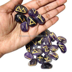 Offre Spéciale 25 pièces naturel améthyste rune ensemble meilleure qualité sculpté cristaux de guérison agate runes gravées pierres précieuses - Product Image 2