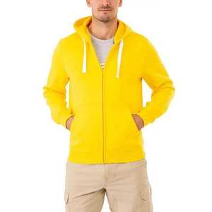 Mens Yellow Full Zip Hoodie Plain Hooded Sweatshirt Casual Long Sleeve Fleece Jacket with Pockets - Product Image 6
