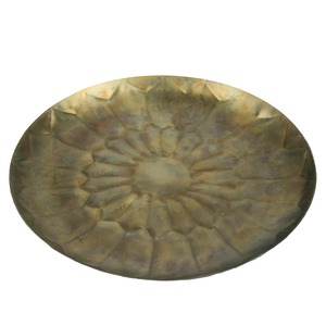 Plateau décoratif ovale en métal, motif abstrait rustique, emballage individuel, design vieilli antique - Product Image 1
