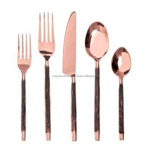 Gold Textured Twig Handle Cutlery Set Stainless Steel <b>Spoon</b> Fork Knife Tableware Wholesale Custom Fine Dining Kitchen Decor Sets - Product Image 2