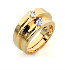 Bagues de couple solitaires diagonales en argent sterling 925 plaqué or - Product Image 2