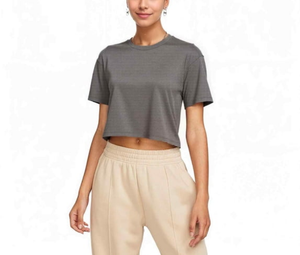 Wholesale OEM Custom Logo High Quality 100% Cotton 180 GSM Regular Fit Women's Summer Breathable Crop <b>Top</b> O-Neck Short Sleeve - Product Image 2