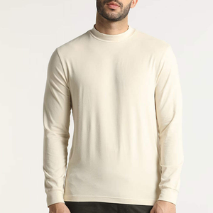<b>Top</b> quality Men's White <b>Long</b> <b>Sleeve</b> O-Neck Knitted Casual T-Shirt Regular Fit Solid Color 100% Cotton Blank Design - Product Image 4