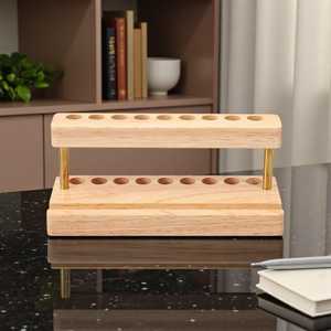 Wooden Handmade Minimalist <b>Pen</b> Holder Desk <b>Organizer</b> Rectangle Carved Floral Design Single Tier Storage Rack for Office Use - Product Image 3