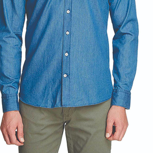 <b>Mens</b> Denim Shirt Oversized <b>Fit</b> Long Sleeve Washed Cotton <b>Jean</b> Top Button Closure Drop Shoulder Casual Street Style Wholesale <b>Men</b> - Product Image 3