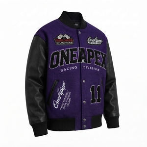 Blouson de course noir et violet pour homme, style Letterman, brodé, streetwear, vente en gros - Product Image 2