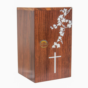 Ocean Inspired cultural wave Natural Wood Cremation Urn Handmade Blue Wave Funeral Ashes <b>Box</b> by AYAANS - Product Image 3