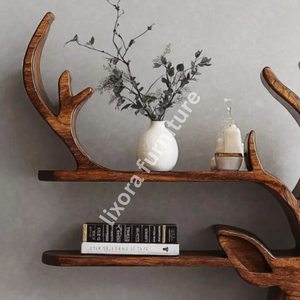 Handcrafted Deer Shaped <b>Solid</b> <b>Wood</b> Bookshelf Creative Animal Design Decorative Floor Display Rack - Product Image 2