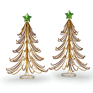 Ensemble d'arbres de Noël classiques décoratifs verts, 2 ornements métalliques, arbres en fil métallique ornés, étoiles de sommet, éclairage LED, intérieur/extérieur, pour les fêtes - Product Image 4