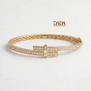 Exclusiva Pulsera Abierta con Diamantes Cultivados en Laboratorio para Mujer, Chapada en Oro de 14K y Rodio, Certificada por IGI, Elegante Brazalete de Diamantes Finos - Product Image 3