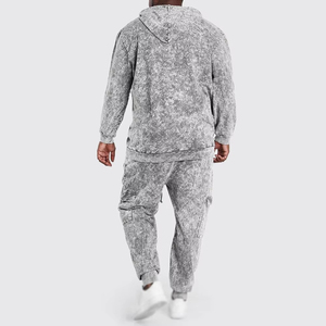 Vêtements pour hommes, vêtements d'extérieur, ensemble de survêtement délavé à l'acide pour hommes, confortable, en coton doux, pour l'hiver, avec pantalon cargo, ensemble délavé à l'acide personnalisé - Product Image 2