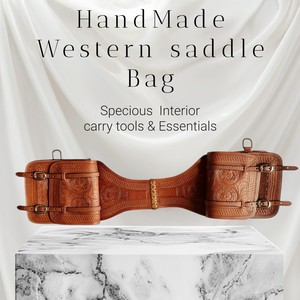Heavy <b>Leather</b> Western Saddle Bag Floral <b>Tooled</b> Equestrian Trail Riding Bag | Handcrafted Western <b>Leather</b> Saddle Bag - Product Image 2