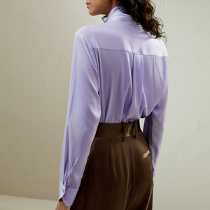 2026 Spring Autumn Wholesale 19mm Long Sleeve Vintage <b>Satin</b> Button Front Women's Luxury 100% Silk <b>Blouse</b> - Product Image 2