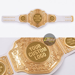 Ceinture de championnat personnalisée de haute qualité en gros pour Taekwondo et Karaté, sangle en cuir noir avec plaques dorées, logo personnalisé, unisexe - Product Image 2