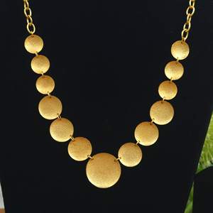 Gold Plated Brass Graduated Disc <b>Necklace</b>, Handmade Textured Coin <b>Statement</b> <b>Necklace</b> bohemian Chunky Chain <b>Necklace</b> - Product Image 3