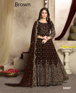 แฟชั่นอินเดียทันสมัยสำหรับผู้หญิง ชุดเดรสยาวผ้าจอร์เจตต์ปักลาย Anarkali Kurti พร้อมผ้าคลุมไหล่ สำหรับงานแต่งงานและงานปาร์ตี้ ตัดเย็บสำเร็จพร้อมใส่ - Product Image 1