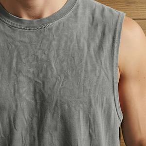 Camiseta sin mangas de algodón pesado de 220 g/m² para hombre, estilo vintage lavado, corte holgado, sin mangas, estilo urbano, personalizada OEM - Product Image 4