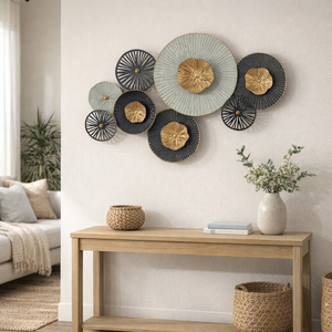 Décoration Murale Circulaire en Métal Noir Radiant Effet Or, Sculpture Moderne en Disque Rayonnant pour Salon, Chambre et Décoration Intérieure - Product Image 3
