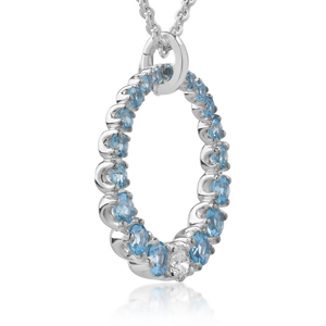 Collier pendentif classique en argent 925 plaqué rhodium avec pierres de topaze bleue, chaîne à maillons, unisexe, à porter au quotidien - Product Image 1