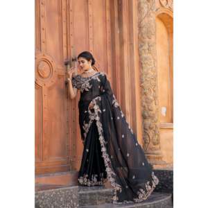 Sari en fil de zari et dori pour les fêtes, élégant, accessoires de fête - Product Image 1