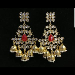 Trendy Drop Earrings with Turquoise Zircon Pearl & Quartz in Yellow Gold - Product Image 2