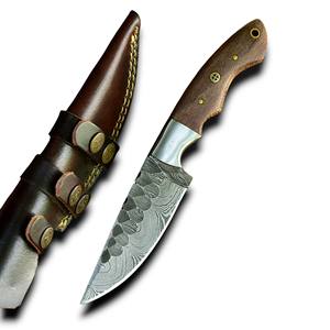 Couteau de chasse à lame fixe en acier Damas fait main sur mesure, vente en gros OEM ODM, couteau de bushcraft, camping, pêche, EDC, avec étui en cuir - Product Image 1