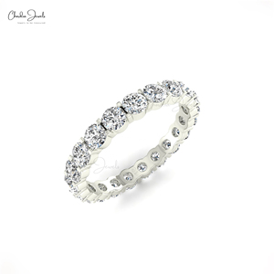 Anillo de eternidad con diamantes blancos de corte redondo de 2.5 mm en oro blanco fino de 14k, apilable, para boda, ideal para dropshipping. - Product Image 3