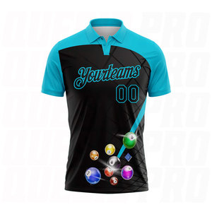 Camiseta Polo Deportiva Premium con Bordado y Sublimación Personalizados con el Logotipo del Equipo y Nombre, Bolas de Billar Azules Personalizadas Black Lakes - Product Image 3