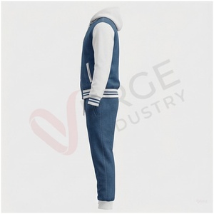 Conjunto Deportivo Azul Unisex de Manga Larga con Capucha y Botones en la Parte Delantera, Color Sólido, Corte Regular Informal, Ropa de Otoño, Material Transpirable - Product Image 3