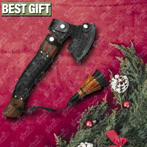 Custom Hand Forged Viking <b>Bearded</b> Axe High Carbon Steel Valknut Etched Hatchet Leather Wrap Handle Battle Axe Sheath - Product Image 5