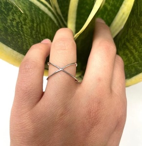 925 Sterling <b>Silver</b> <b>Adjustable</b> Open Band Crossover <b>Ring</b> Handmade Minimalist Thumb <b>Ring</b> for Women - Product Image 1