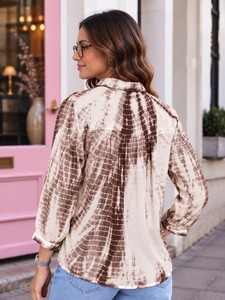 เสื้อเชิ้ตผู้หญิงลายมัดย้อม แขนสามส่วน ทรงหลวม ผ้าฝ้ายผสมไม้ไผ่ ป๊อปลิน สไตล์ลำลอง สำหรับฤดูใบไม้ผลิและฤดูร้อน - Product Image 5