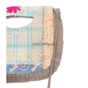 <b>Boho</b> Vintage Kantha Beach Hand Clutch <b>Bag</b> With Embroidery Pattern With Shoulder Sling Length Handle Medium Size - Product Image 6