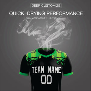 Uniforme de Fútbol Personalizado al por Mayor, Elegante, Estampado, Transpirable, de Manga Corta, Negro y Verde, Conjunto Completo para Primavera/Verano - Product Image 3