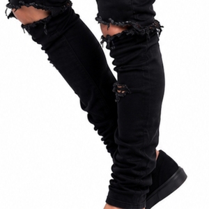 Jeans en denim déchiré pour hommes, coupe skinny extensible, en denim stretch, coupe ajustée sur mesure, en tissu denim premium pour hommes - Product Image 4