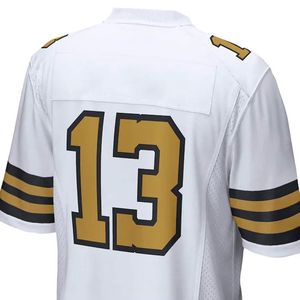 Conjunto de Pantalones y Camiseta de Fútbol Americano Personalizada para Hombre, Color Blanco y Dorado, Número 13, Cuello en V, Manga Corta, Poliéster que Absorbe la Humedad - Product Image 5