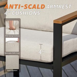 Modern Outdoor Patio Sofa Set <b>Aluminum</b> Frame Conversation Furniture with Glass Top <b>Table</b> and Cushion Seating Use - Product Image 3