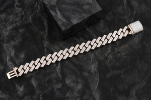 Luxury Two Tone Rose Gold Iced Out Lab Grown Cuban Link Bracelet with VVS <b>Diamond</b> <b>Simulant</b> Stones for Men and Women - Product Image 3