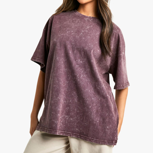 เสื้อยืดคอกลมโอเวอร์ไซส์สำหรับผู้หญิง สีพื้น แขนสั้น ทรงหลวม ผ้าฝ้ายเจอร์ซีย์ 100% ซักแล้ว ไม่ยับ ใส่ได้ทุกฤดู - Product Image 1