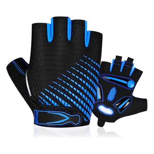 <b>Half</b> Finger Cycling Gloves Black Blue Breathable Non-<b>Slip</b> Wear-Resistant Hook Loop Closure Unisex Racing Gloves - Product Image 1
